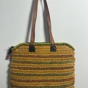 Woven Green and Orange Tote Bag